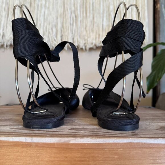 Zara Black Satin Mule Ankle Wrap Bow Detail Minimalist Ballet Flat Size 39 / 8 - Picture 11 of 15